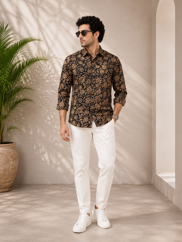 Black Floral Jaal Print
