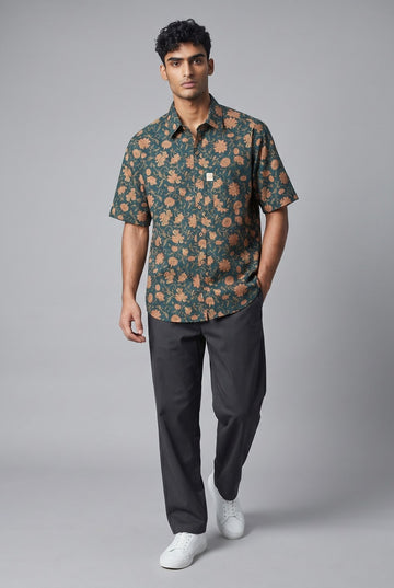 Dark Green Buta Print