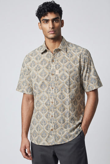 White Diagonal Check Flower Print