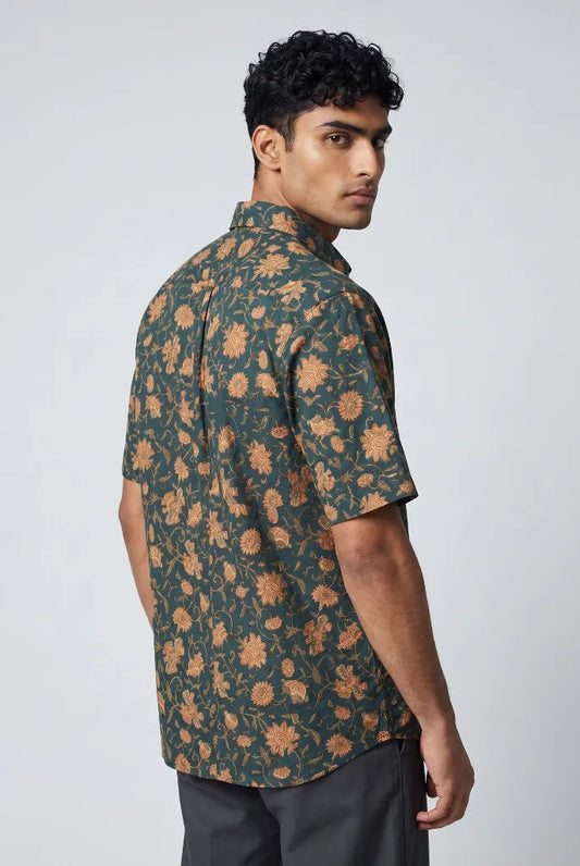 Dark Green Buta Print