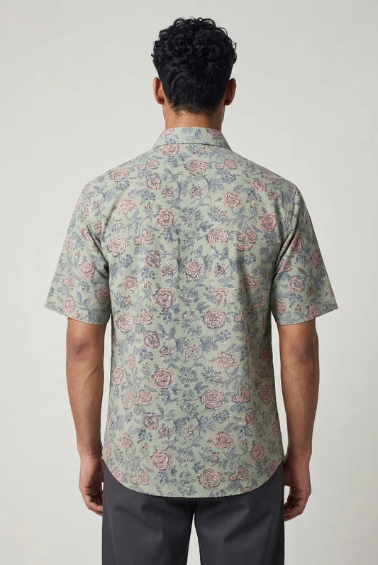 Light Green Pink Buta Print