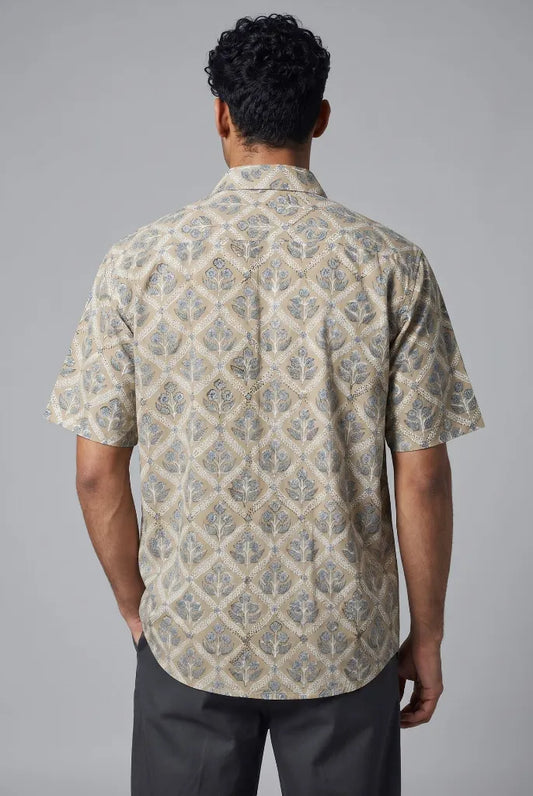 White Diagonal Check Flower Print
